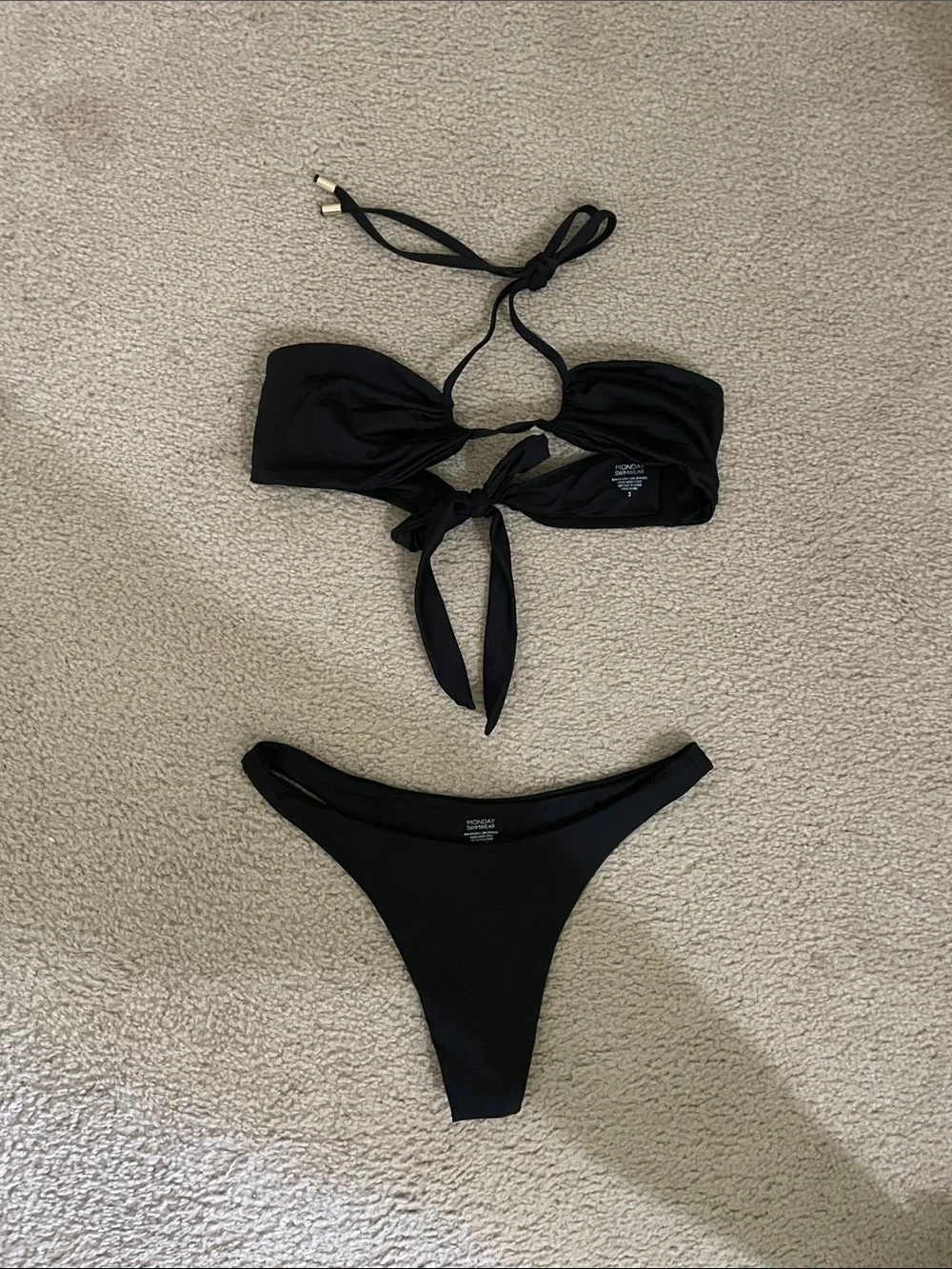 NWOT Monday Swimwear Black Halter Micro/Thong Bikini -Small